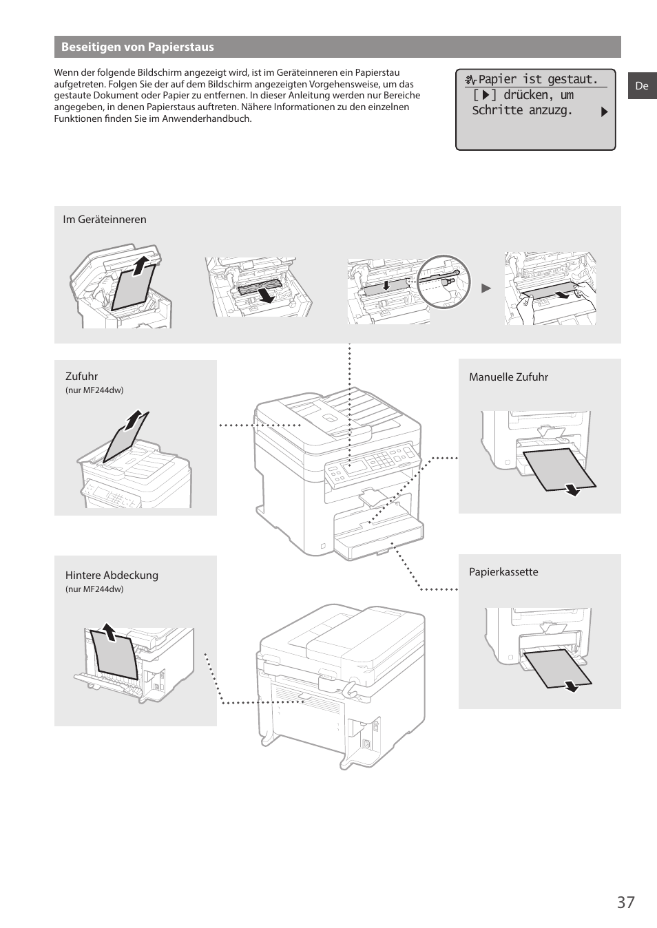 Beseitigen von papierstaus | Canon i-SENSYS MF244dw User Manual | Page 37 / 308