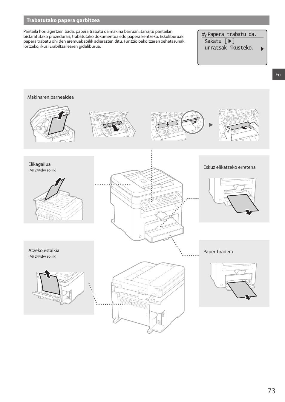 Trabatutako papera garbitzea | Canon i-SENSYS MF244dw User Manual | Page 73 / 308