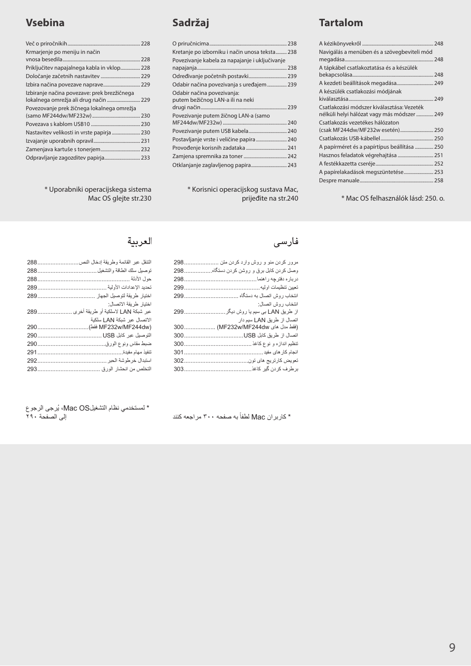 Tartalom sadržaj vsebina | Canon i-SENSYS MF244dw User Manual | Page 9 / 308