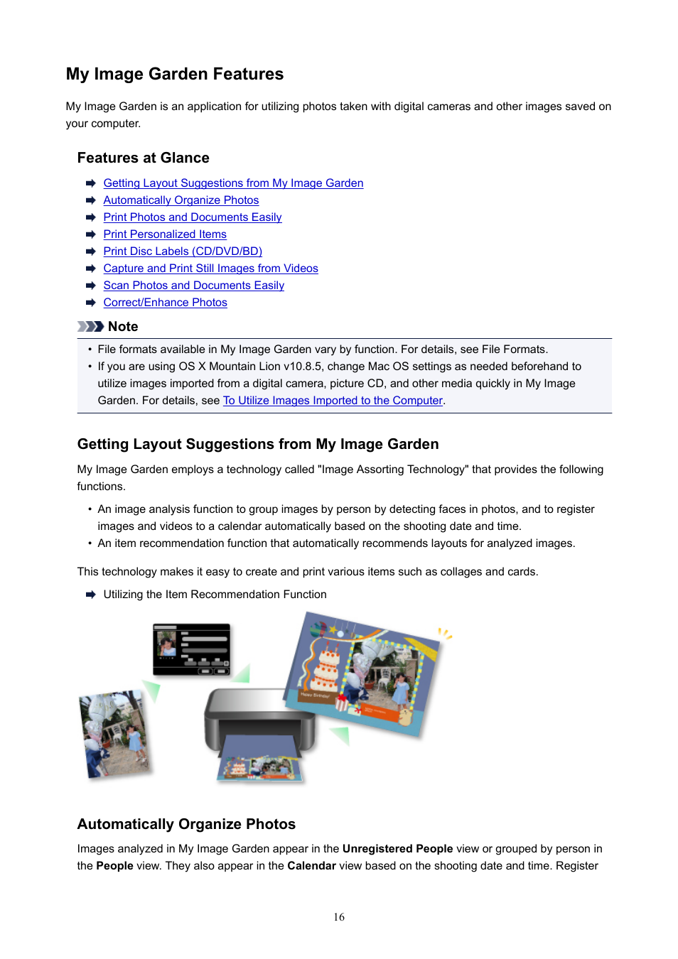 My image garden features | Canon PIXMA E474 User Manual | Page 16 / 115
