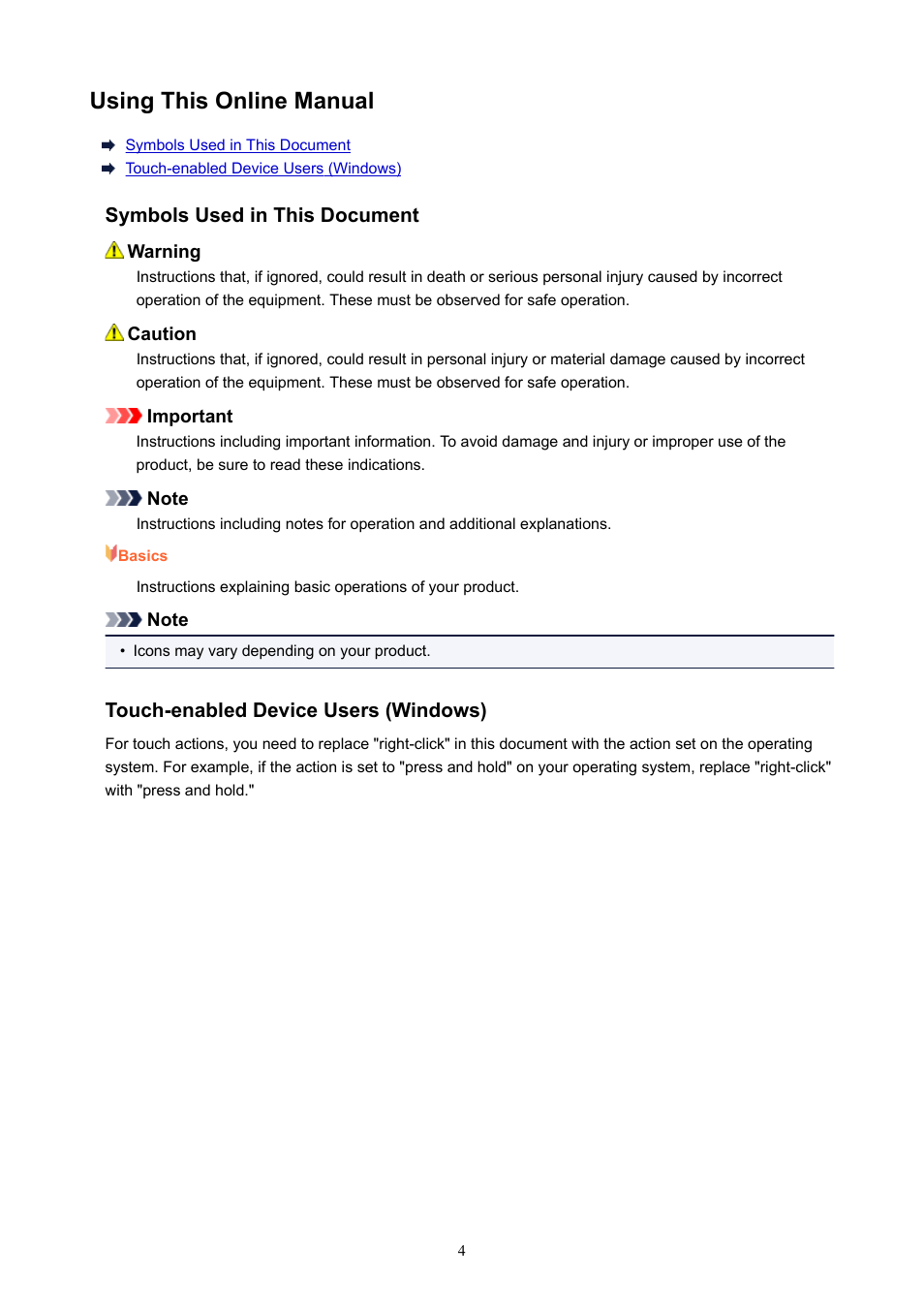 Using this online manual | Canon PIXMA E474 User Manual | Page 4 / 115
