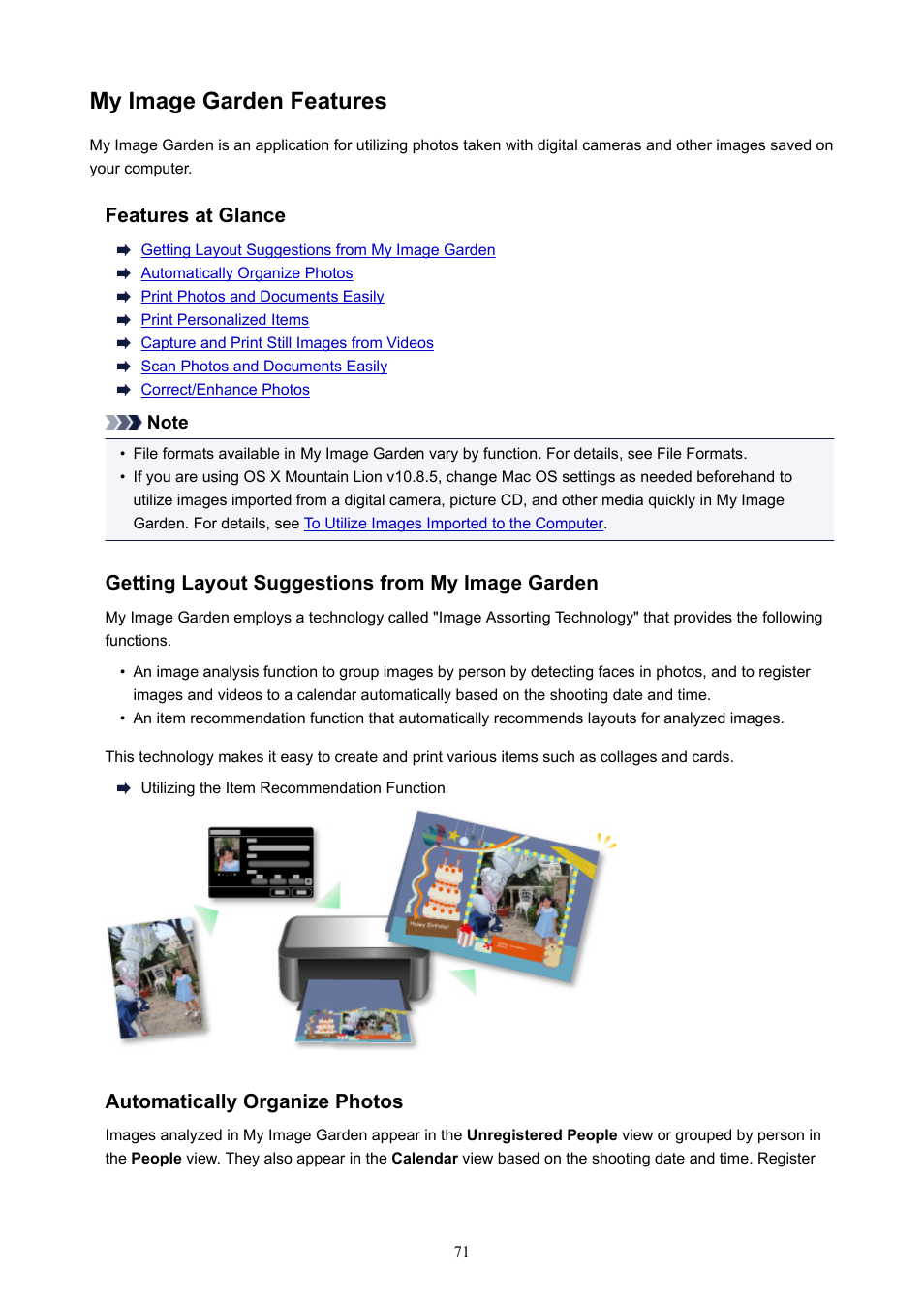 My image garden features | Canon PIXMA E474 User Manual | Page 71 / 115