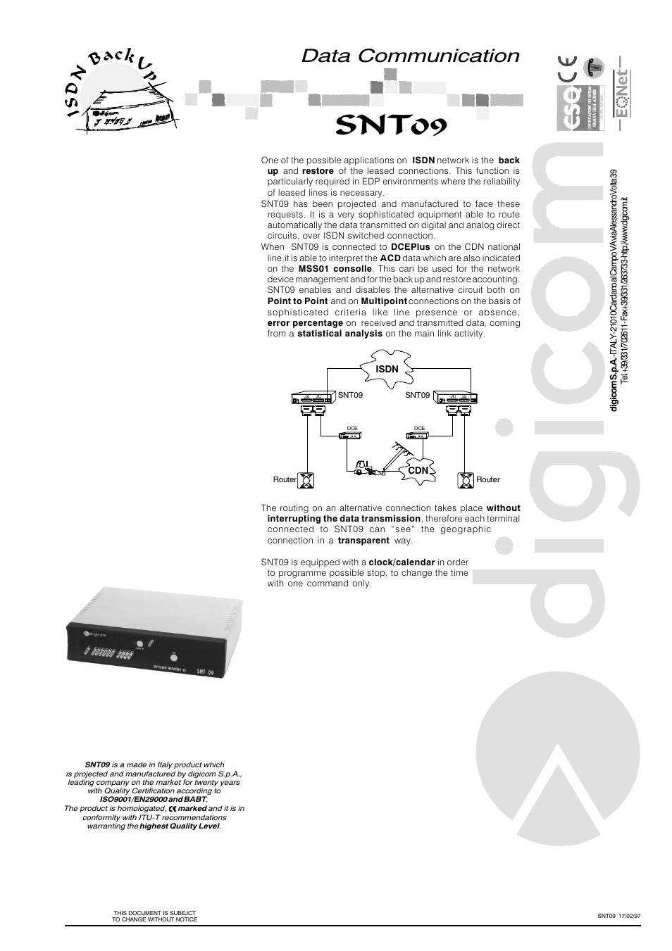 Digicom SNT09 User Manual | 2 pages