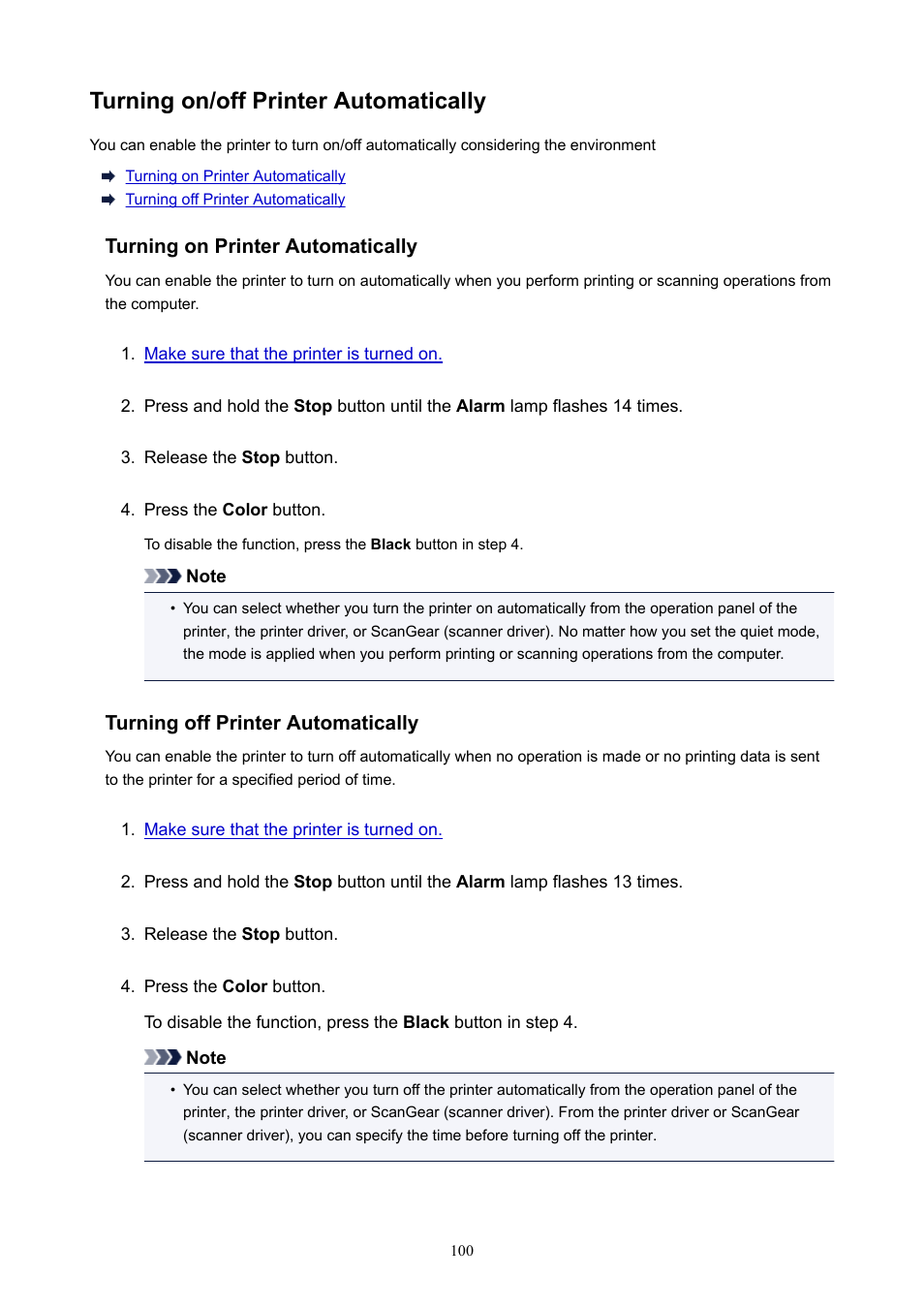 Turning on/off printer automatically | Canon PIXMA E474 User Manual | Page 100 / 350