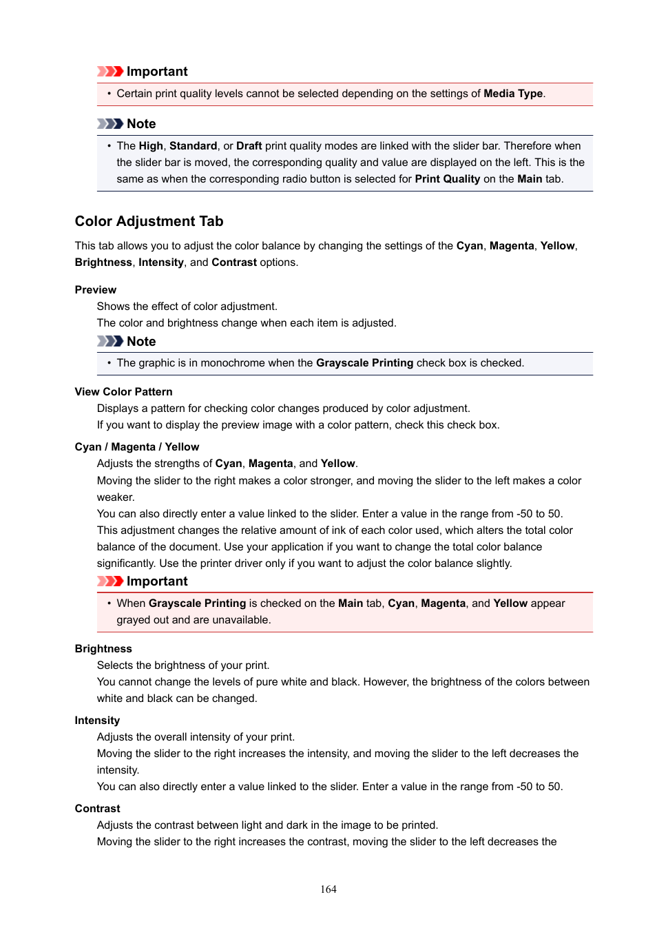 Color adjustment tab | Canon PIXMA E474 User Manual | Page 164 / 350