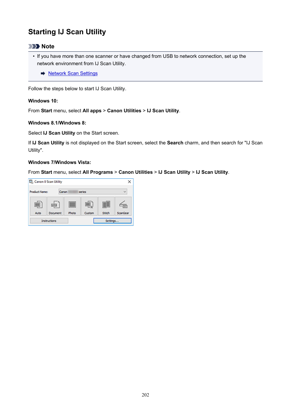 Starting ij scan utility | Canon PIXMA E474 User Manual | Page 202 / 350