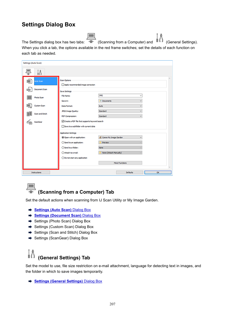 Settings dialog box | Canon PIXMA E474 User Manual | Page 207 / 350