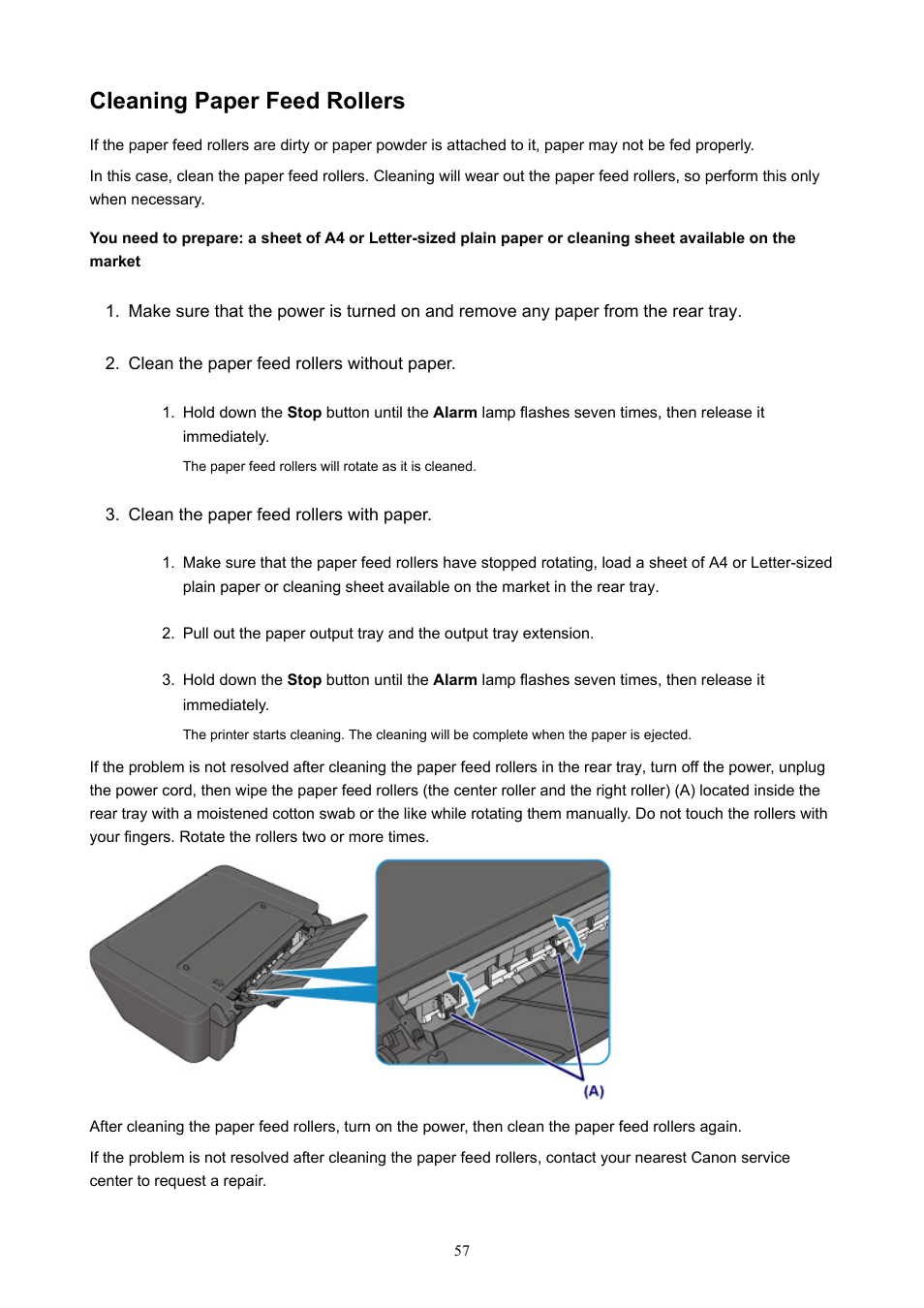 Cleaning paper feed rollers | Canon PIXMA E474 User Manual | Page 57 / 350