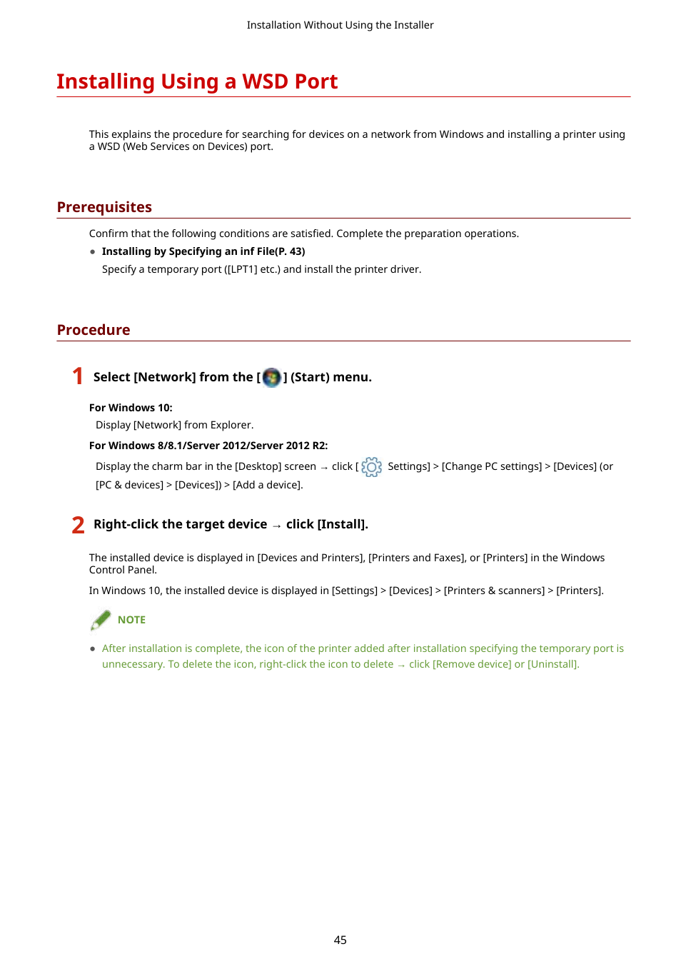 Installing using a wsd port, Installing using a wsd port(p. 45) | Canon i-SENSYS MF244dw User Manual | Page 47 / 60