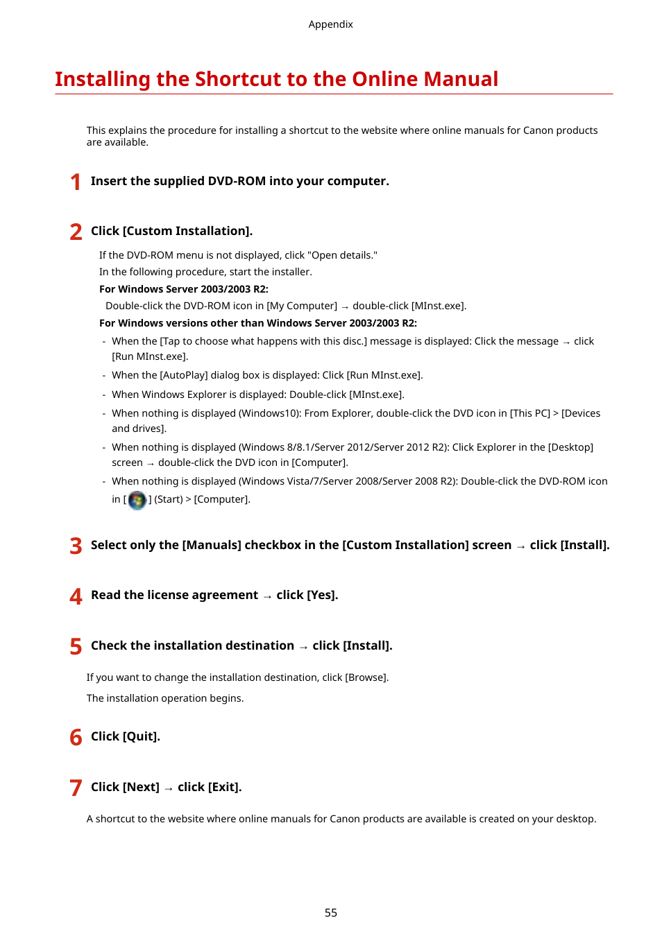Installing the shortcut to the online manual | Canon i-SENSYS MF244dw User Manual | Page 57 / 60