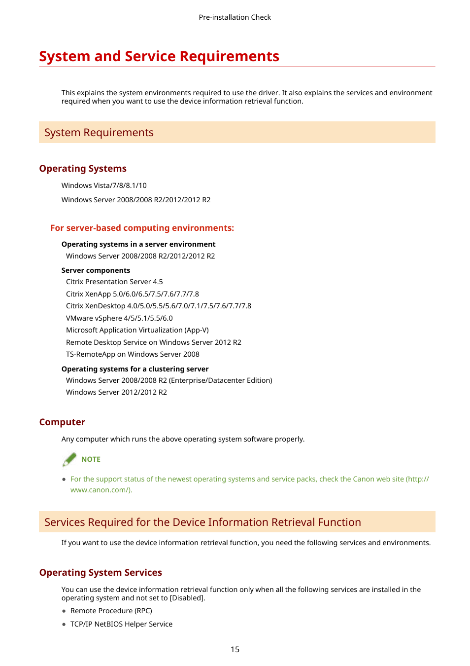 System and service requirements, System and service requirements(p. 15), System requirements | Canon i-SENSYS MF244dw User Manual | Page 18 / 85