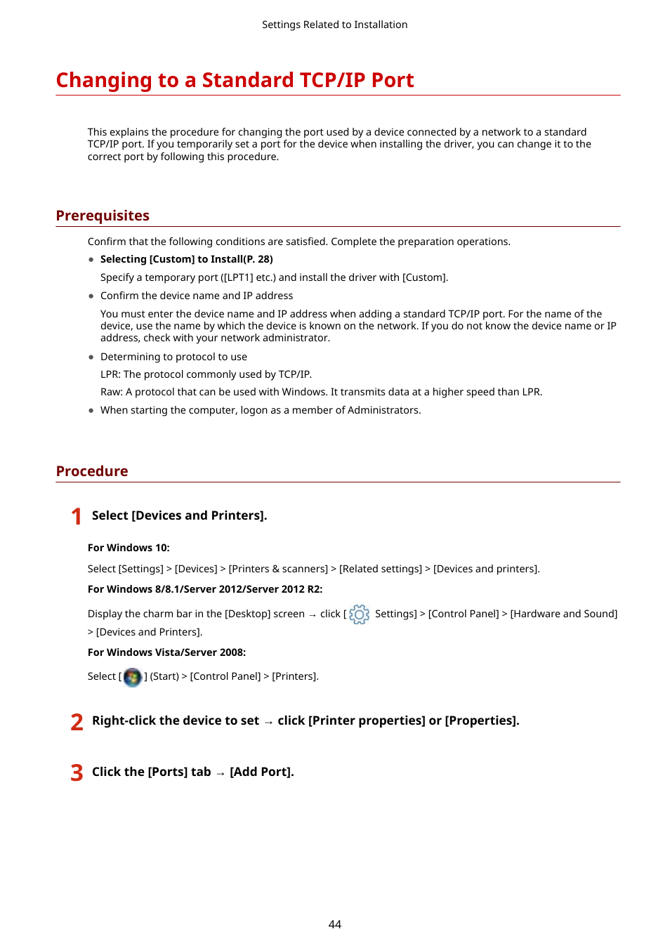 Changing to a standard tcp/ip port, Changing to a standard tcp/ip port(p. 44) | Canon i-SENSYS MF244dw User Manual | Page 47 / 85