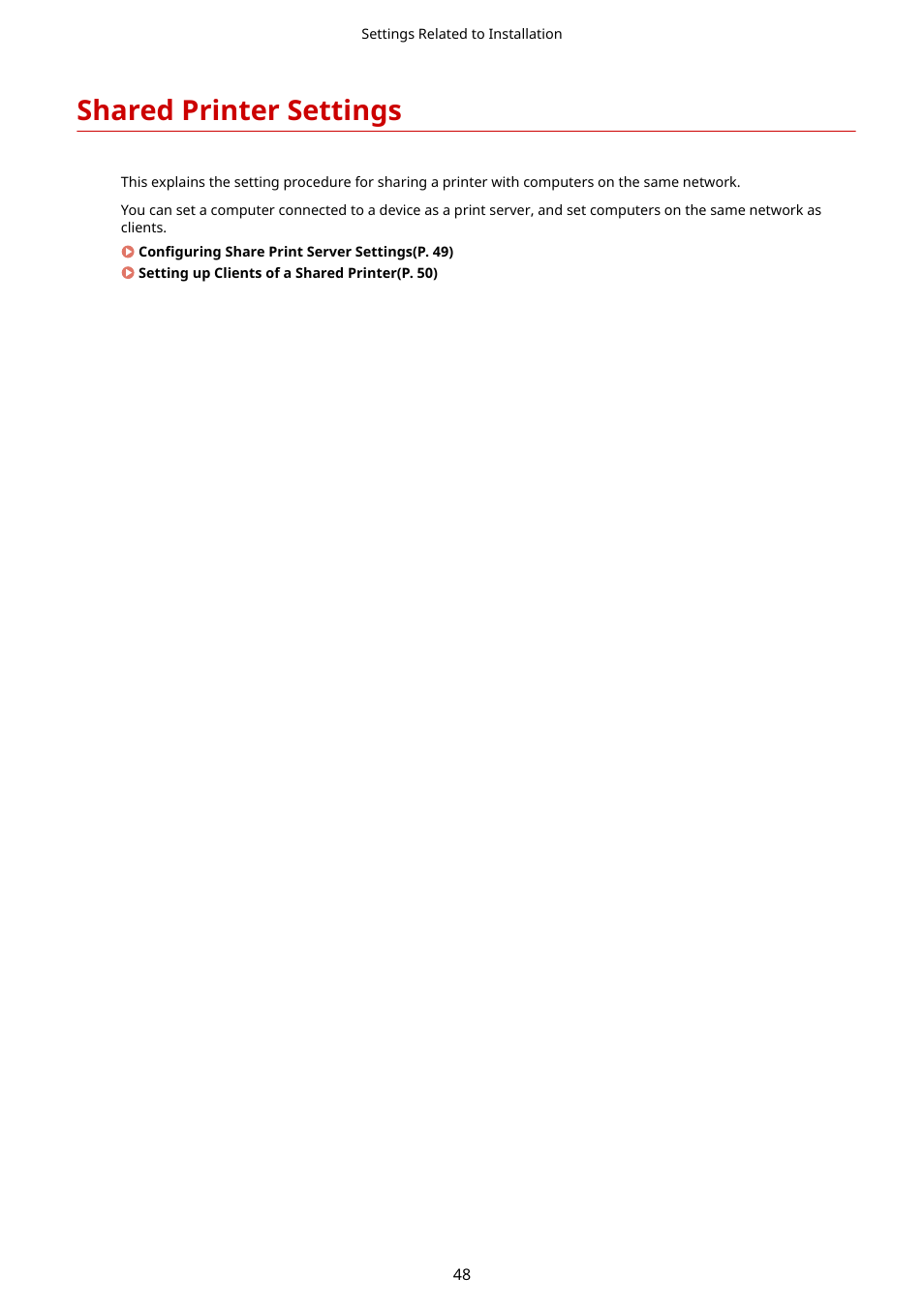 Shared printer settings, Shared printer settings(p. 48) | Canon i-SENSYS MF244dw User Manual | Page 51 / 85