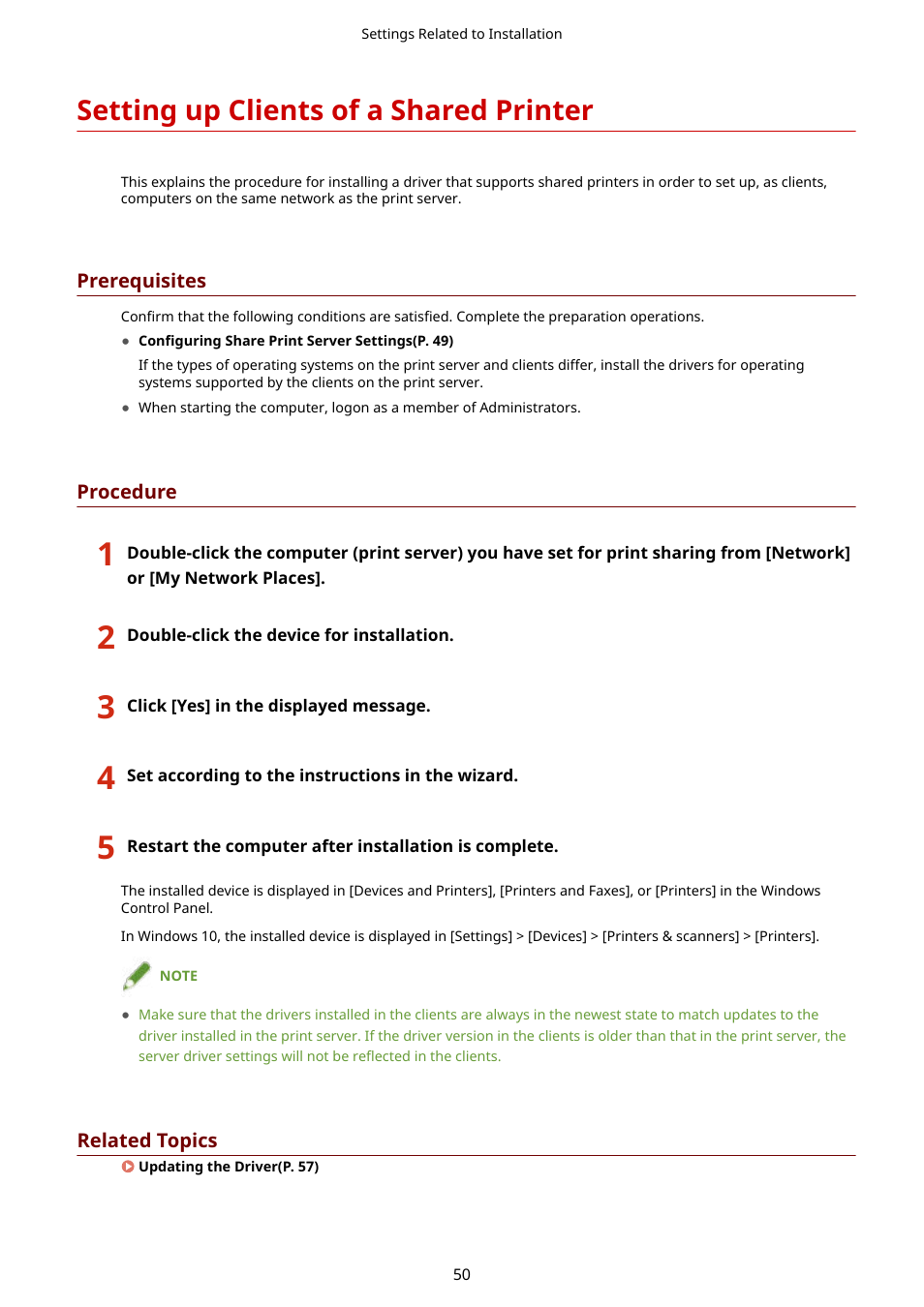 Setting up clients of a shared printer | Canon i-SENSYS MF244dw User Manual | Page 53 / 85