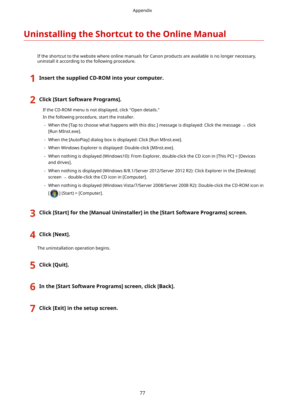 Uninstalling the shortcut to the online manual | Canon i-SENSYS MF244dw User Manual | Page 80 / 85