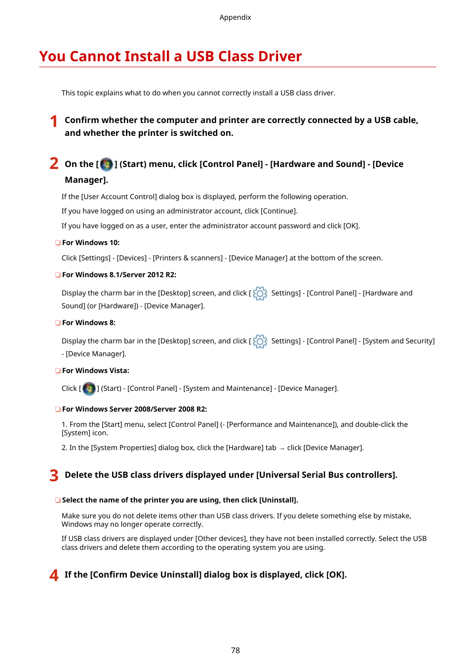 You cannot install a usb class driver | Canon i-SENSYS MF244dw User Manual | Page 81 / 85