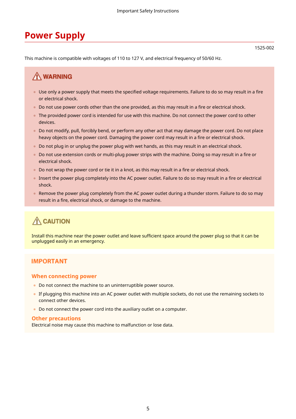 Power supply | Canon i-SENSYS MF244dw User Manual | Page 11 / 477