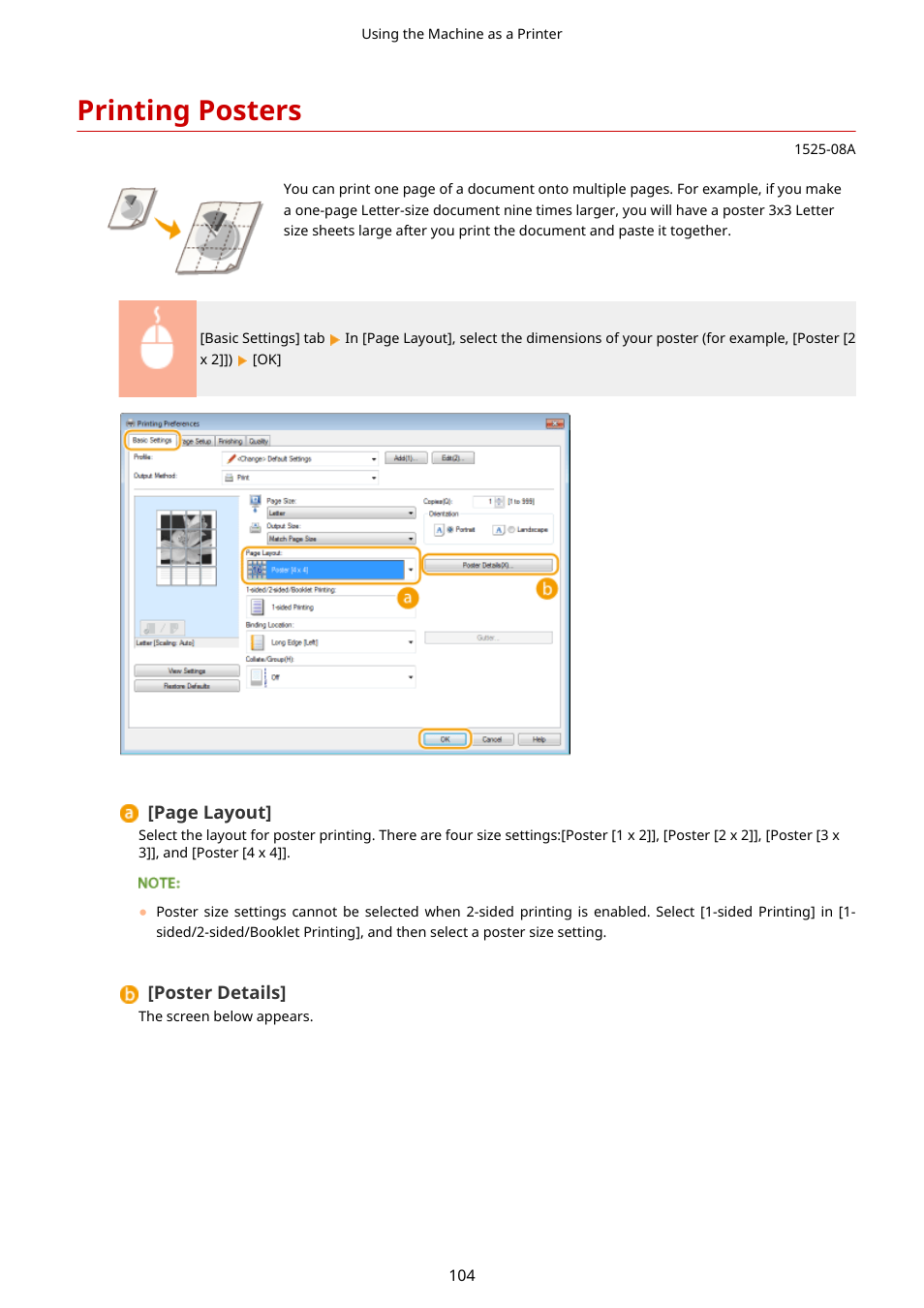 Printing posters, Printing posters(p. 104) | Canon i-SENSYS MF244dw User Manual | Page 110 / 477