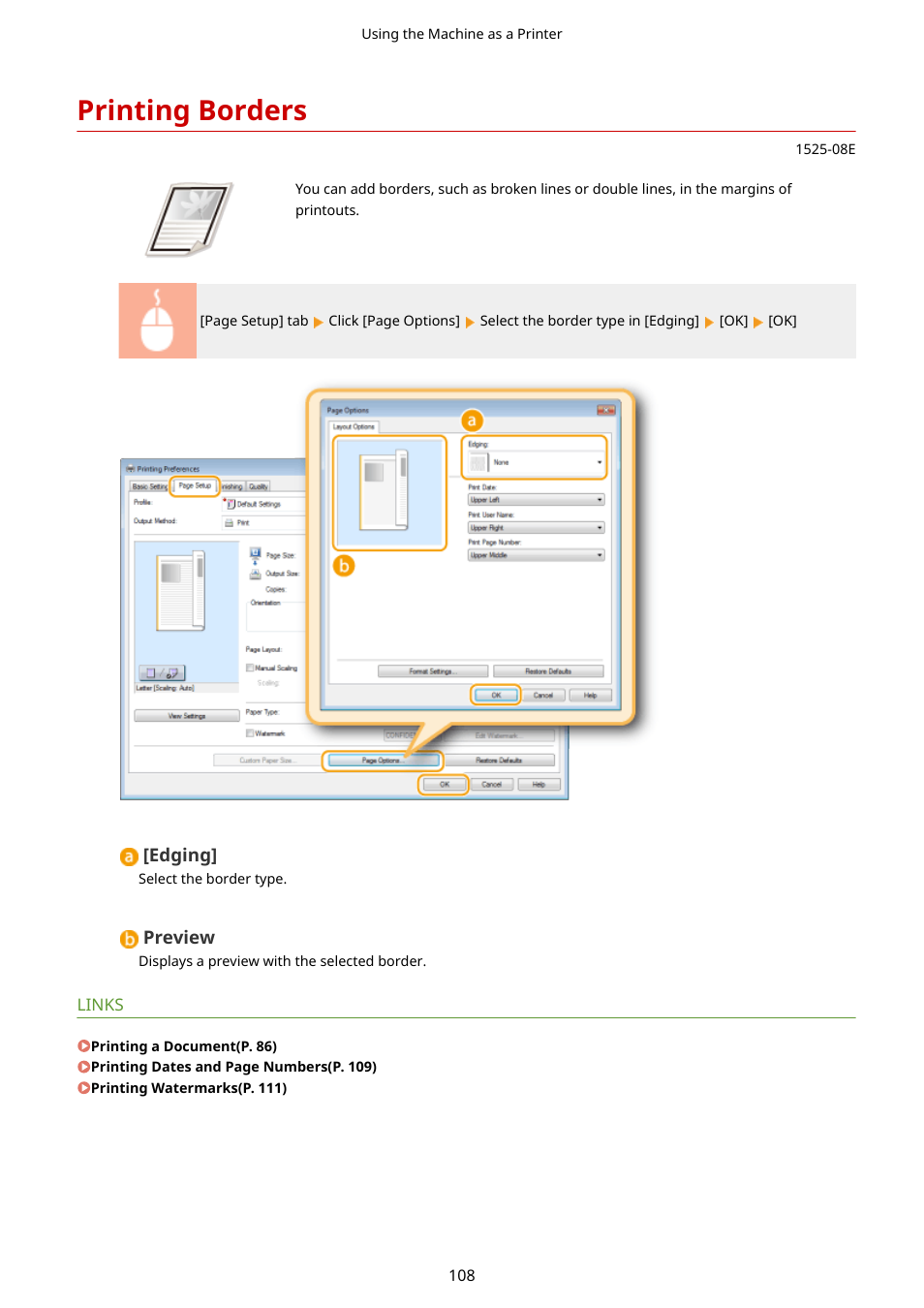 Printing borders, Printing borders(p. 108) | Canon i-SENSYS MF244dw User Manual | Page 114 / 477