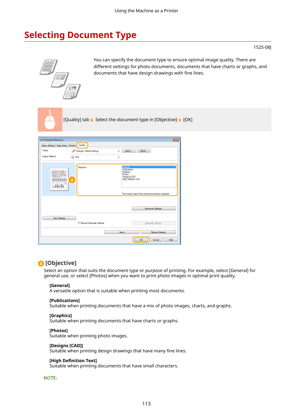 Selecting document type, Selecting document type(p. 113) | Canon i-SENSYS MF244dw User Manual | Page 119 / 477