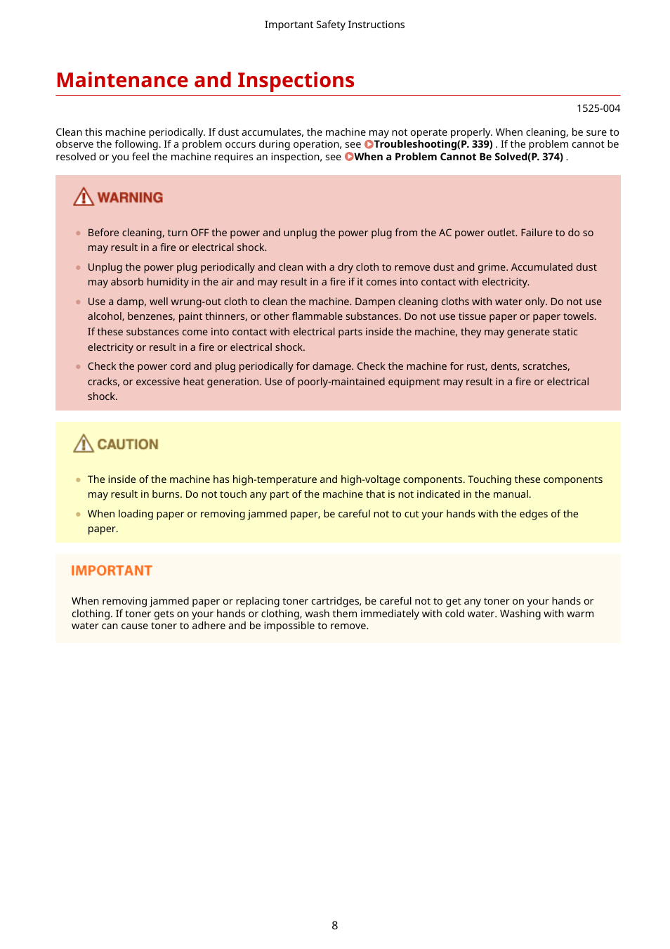 Maintenance and inspections | Canon i-SENSYS MF244dw User Manual | Page 14 / 477