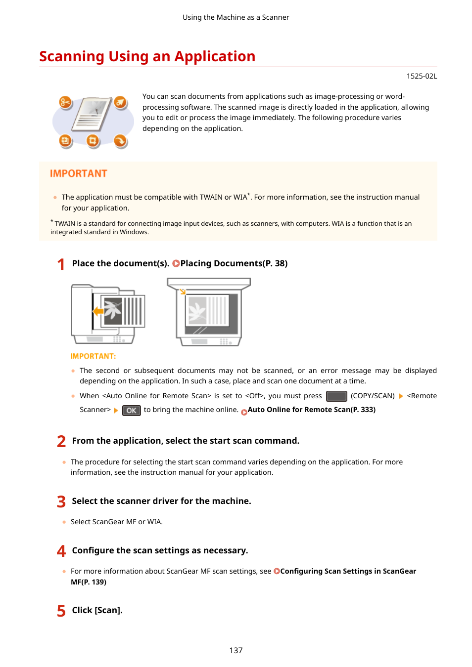 Scanning using an application | Canon i-SENSYS MF244dw User Manual | Page 143 / 477