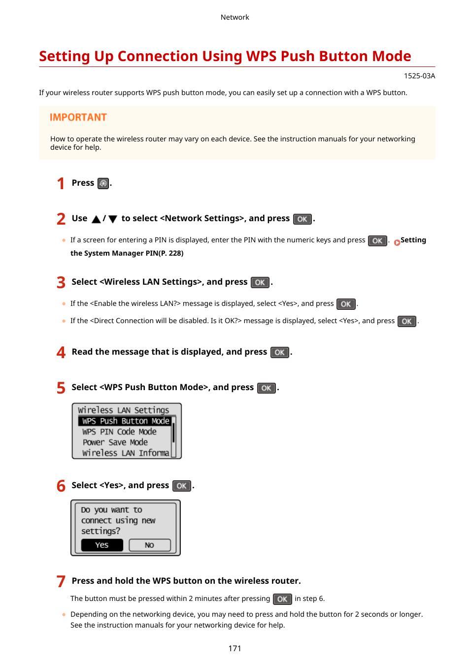 Setting up connection using wps push button mode | Canon i-SENSYS MF244dw User Manual | Page 177 / 477