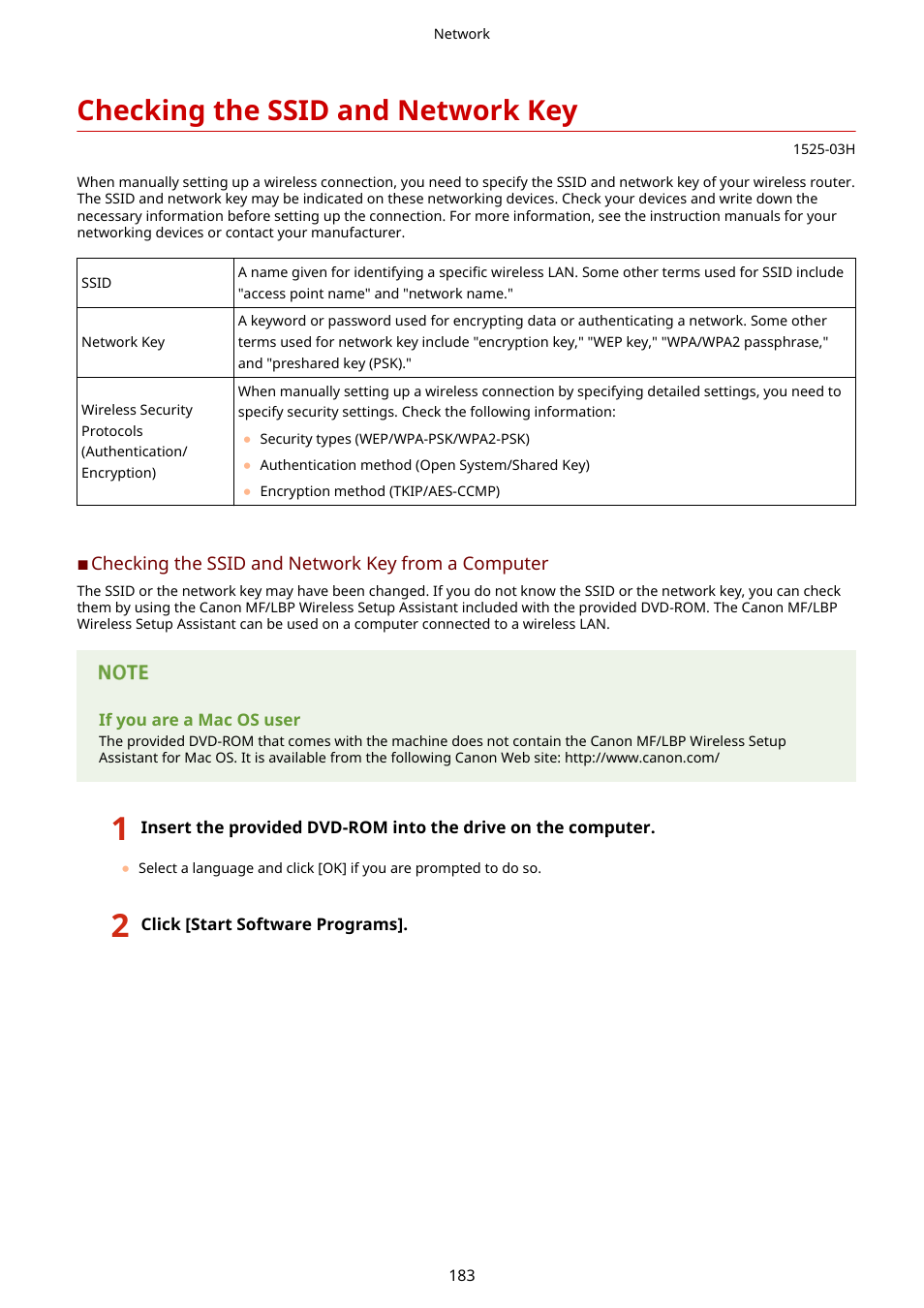 Checking the ssid and network key, Y ( checking the ssid and network key(p. 183) ) | Canon i-SENSYS MF244dw User Manual | Page 189 / 477