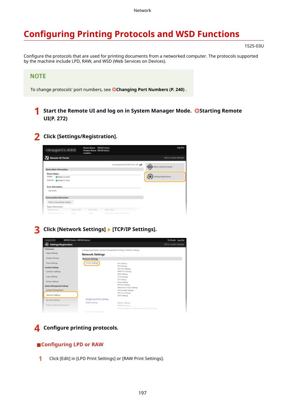 Configuring printing protocols and wsd functions | Canon i-SENSYS MF244dw User Manual | Page 203 / 477