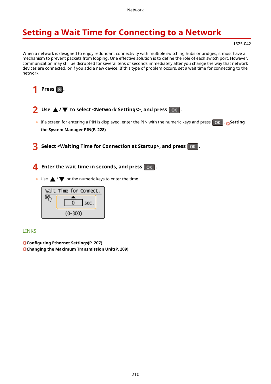 Setting a wait time for connecting to a network | Canon i-SENSYS MF244dw User Manual | Page 216 / 477
