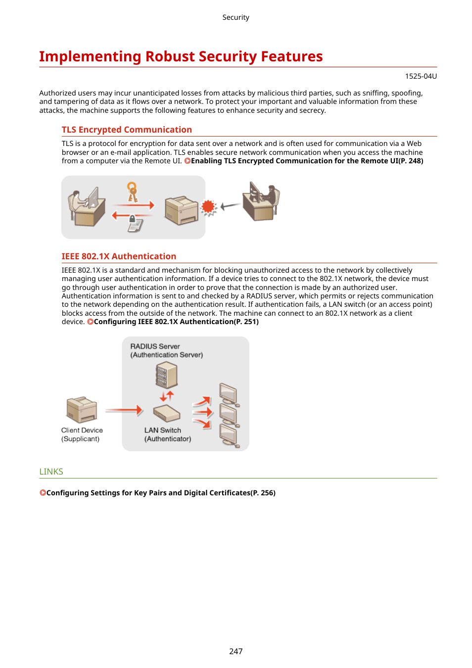 Implementing robust security features, Implementing robust security features (p. 247) | Canon i-SENSYS MF244dw User Manual | Page 253 / 477
