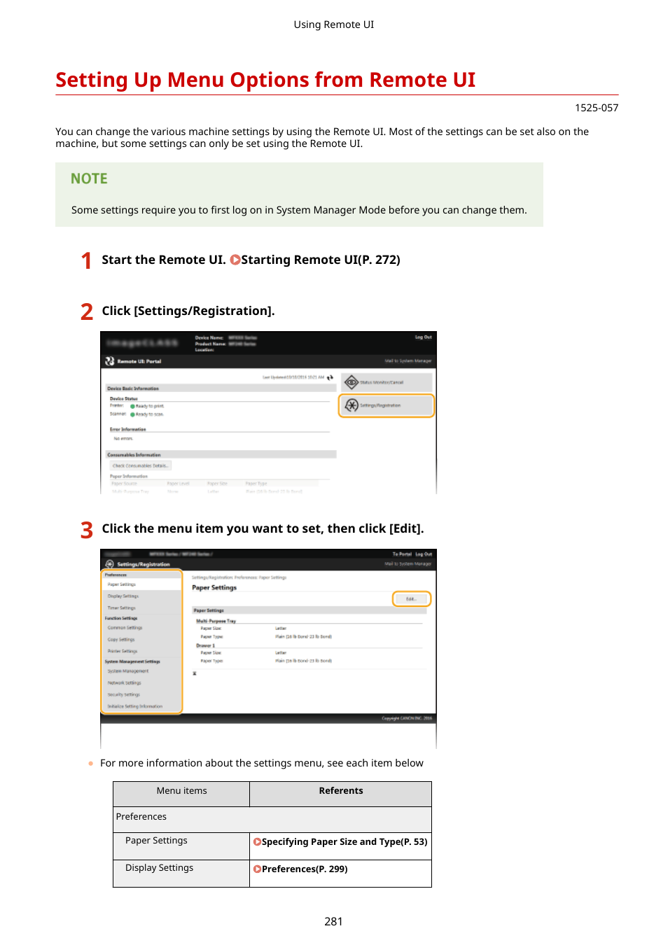 Setting up menu options from remote ui, Setting up menu options from remote ui(p. 281) | Canon i-SENSYS MF244dw User Manual | Page 287 / 477