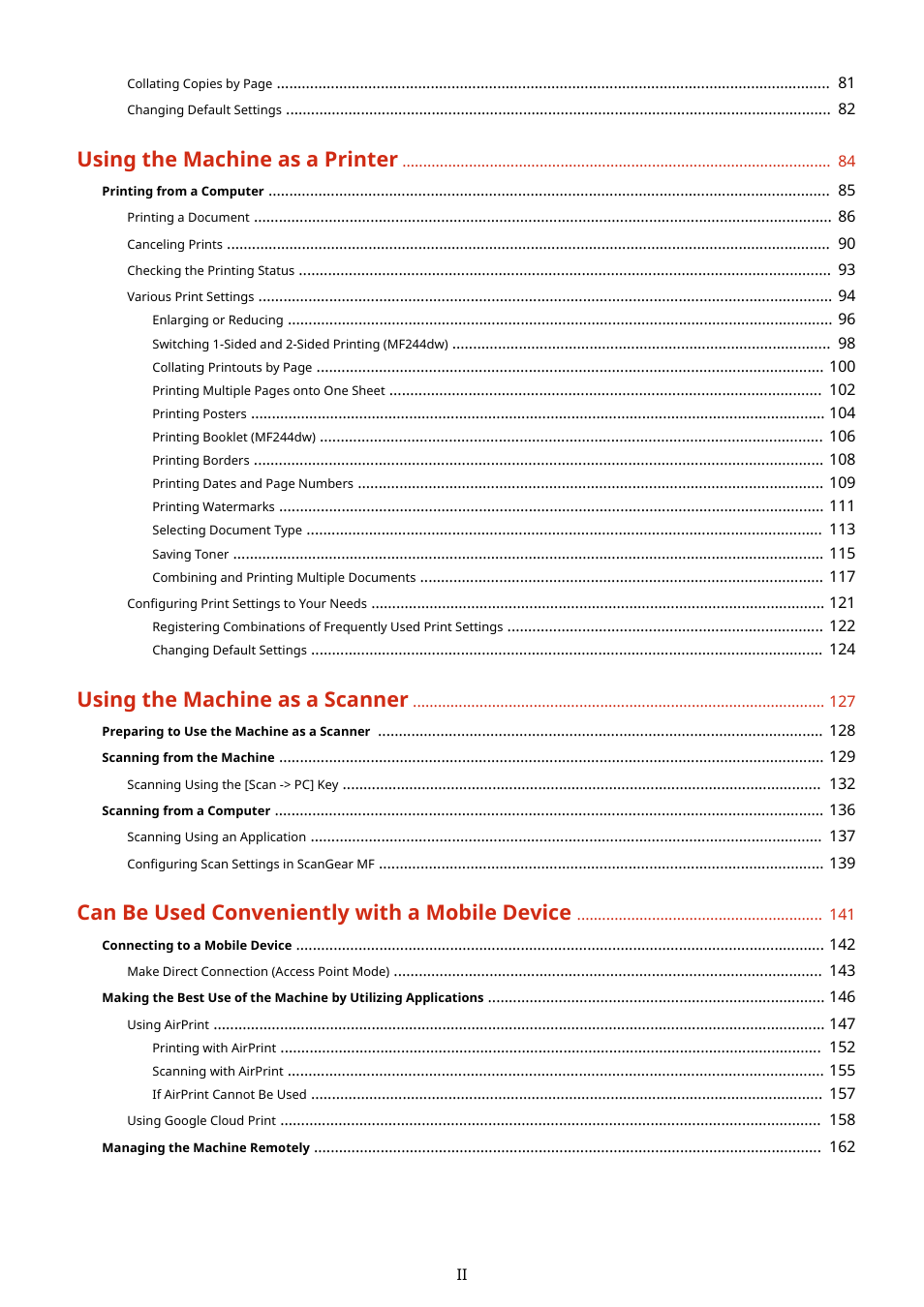 Using the machine as a printer, Using the machine as a scanner, Can be used conveniently with a mobile device | Canon i-SENSYS MF244dw User Manual | Page 3 / 477