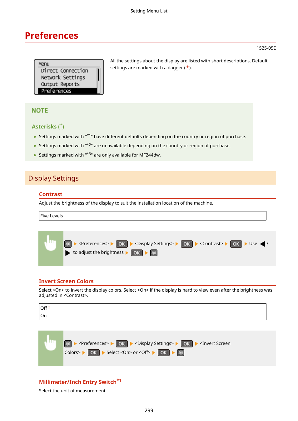 Preferences, Display settings | Canon i-SENSYS MF244dw User Manual | Page 305 / 477