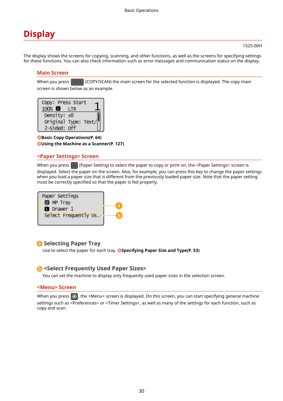 Display, Display(p. 30) | Canon i-SENSYS MF244dw User Manual | Page 36 / 477