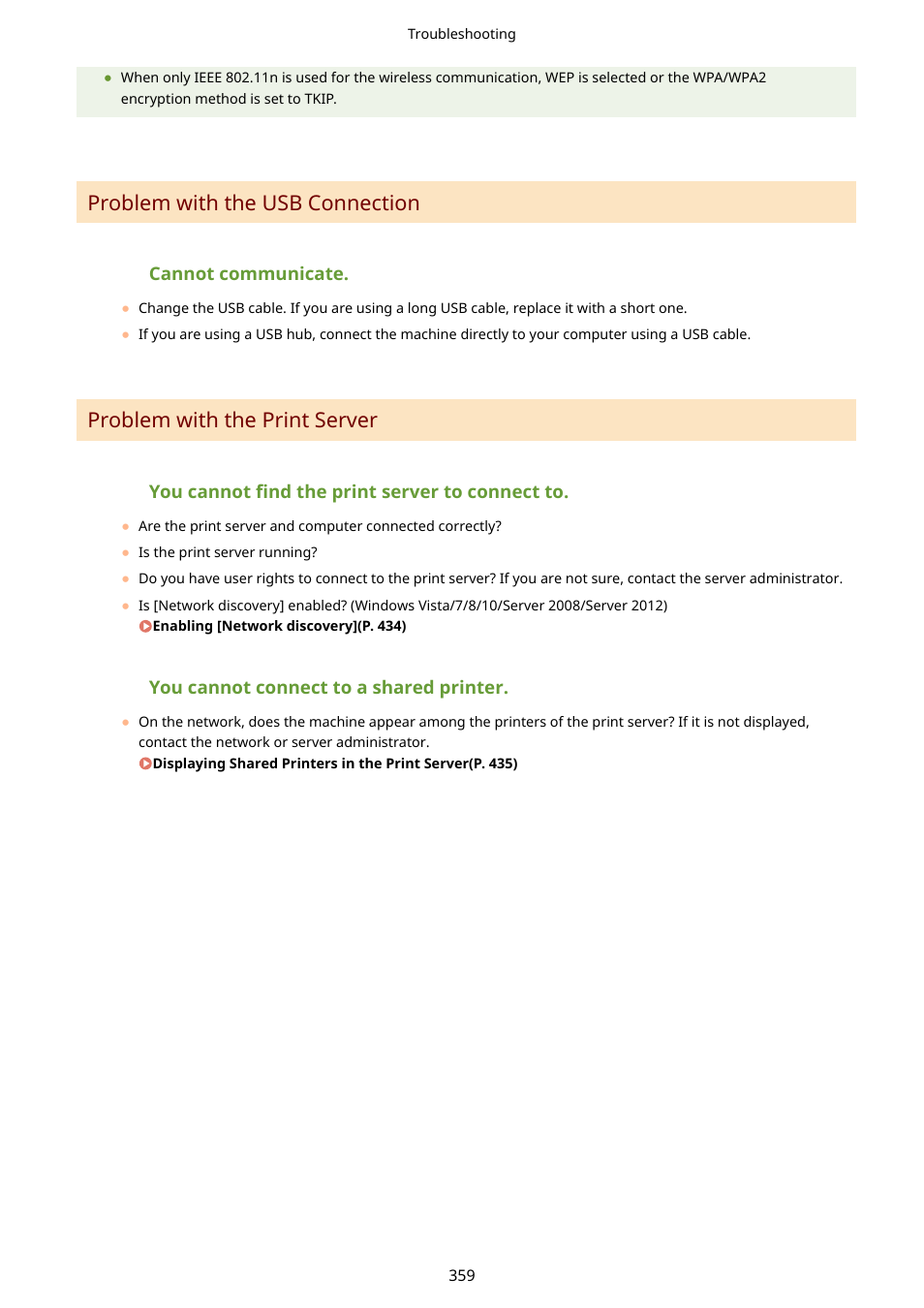 Problem with the usb connection, Problem with the print server | Canon i-SENSYS MF244dw User Manual | Page 365 / 477