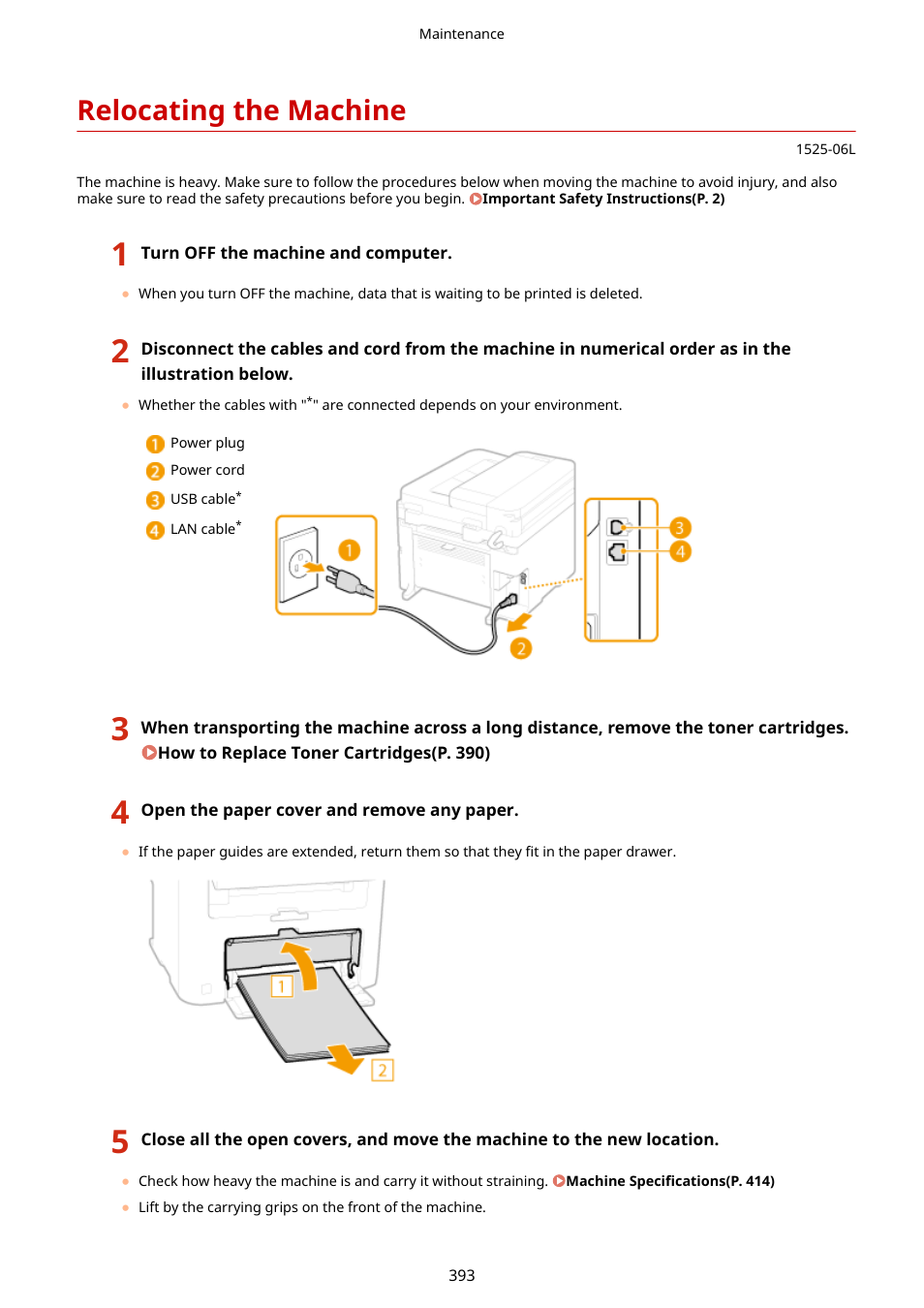 Relocating the machine, Relocating the machine(p. 393) | Canon i-SENSYS MF244dw User Manual | Page 399 / 477