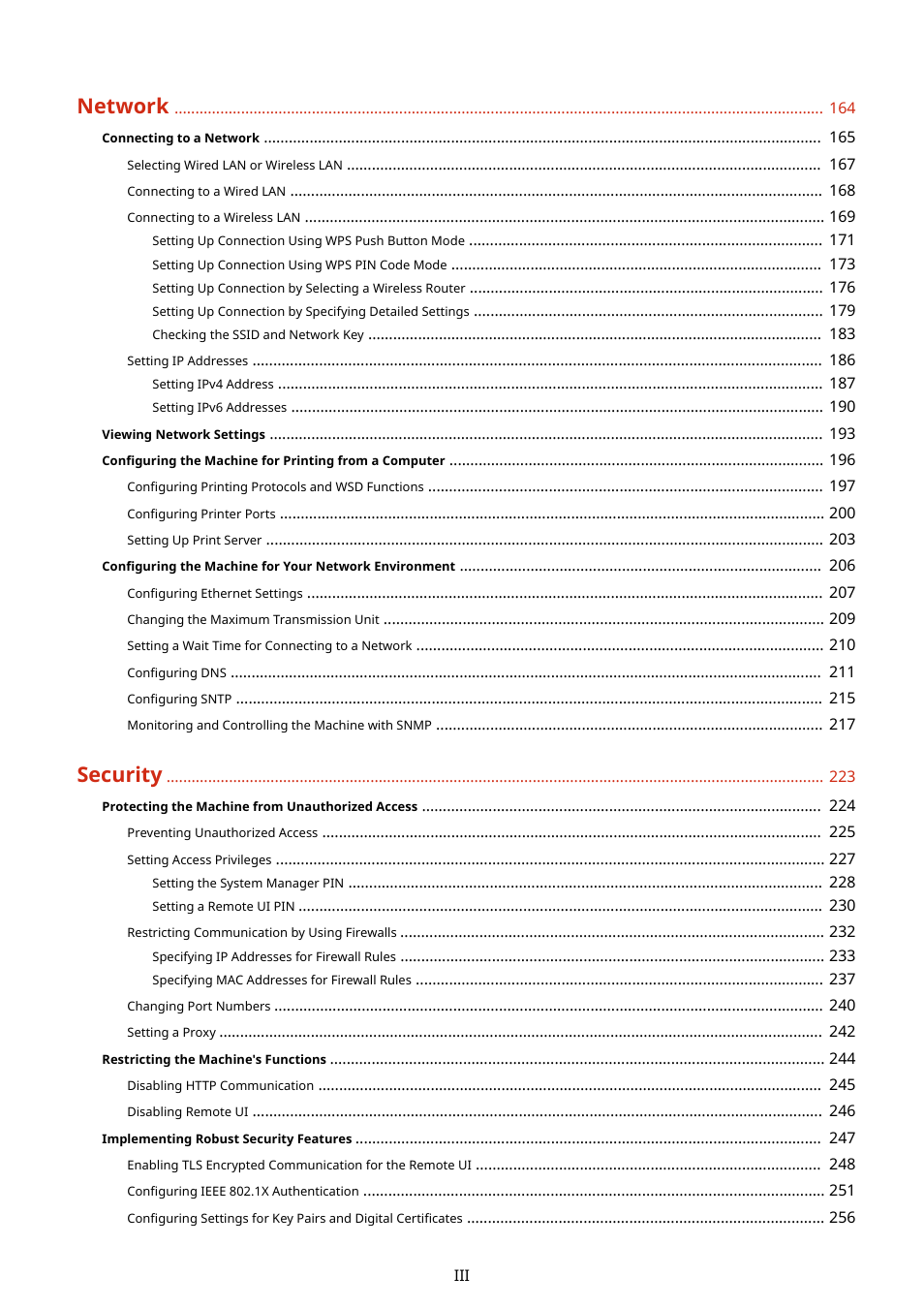 Network, Security | Canon i-SENSYS MF244dw User Manual | Page 4 / 477