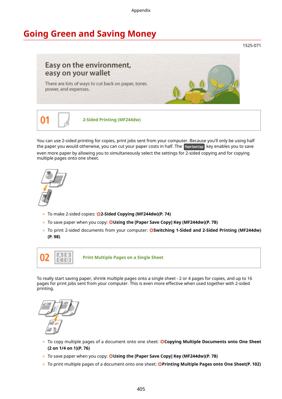 Going green and saving money | Canon i-SENSYS MF244dw User Manual | Page 411 / 477