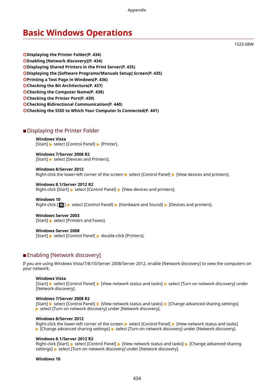 Basic windows operations, Displaying the printer folder(p. 434) | Canon i-SENSYS MF244dw User Manual | Page 440 / 477