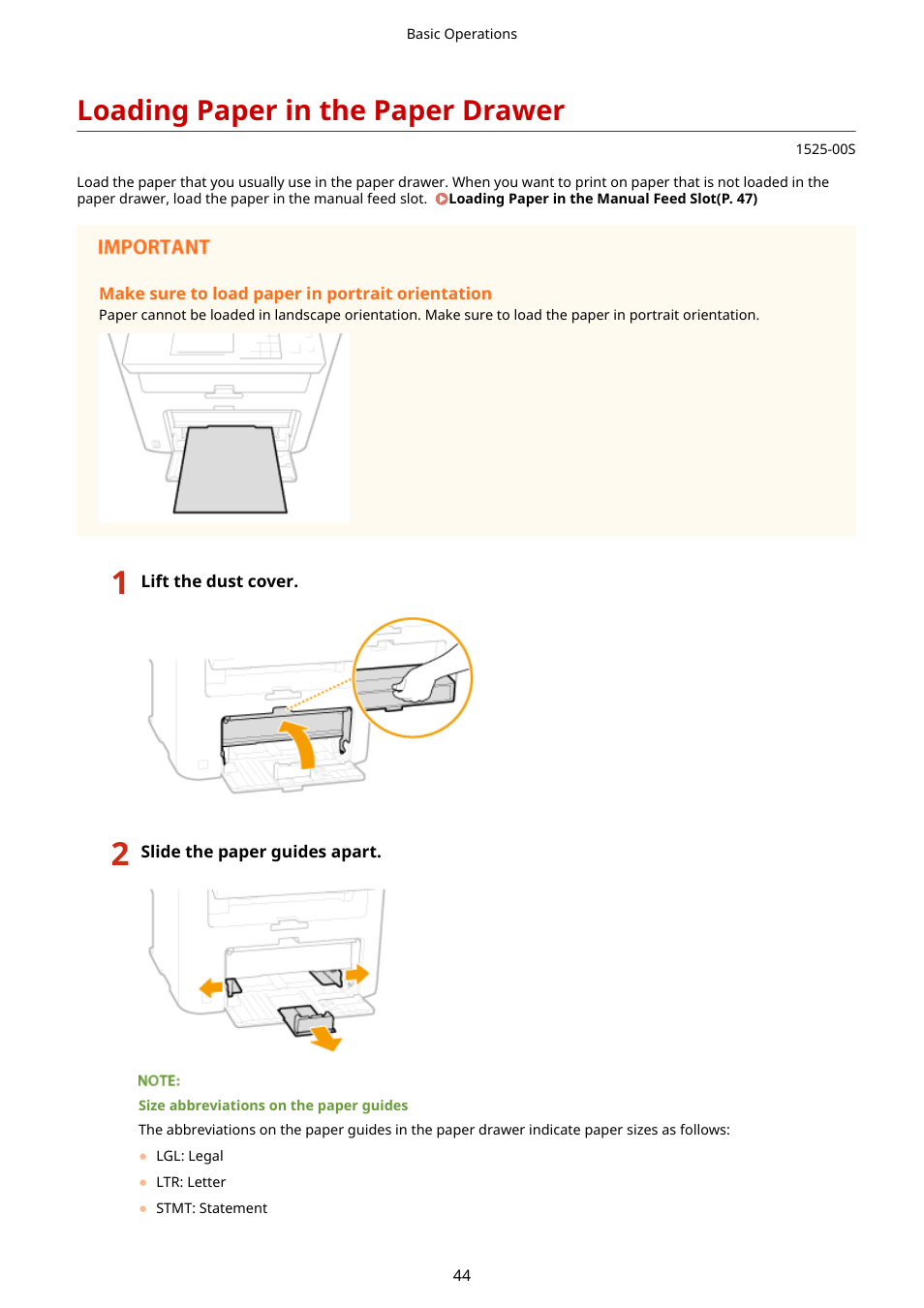 Loading paper in the paper drawer, Loading paper in the paper, Drawer(p. 44) | Canon i-SENSYS MF244dw User Manual | Page 50 / 477