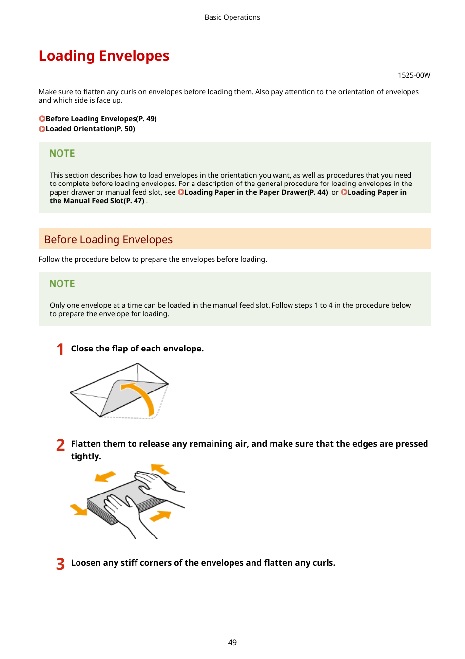 Loading envelopes, Loading envelopes(p. 49) or | Canon i-SENSYS MF244dw User Manual | Page 55 / 477