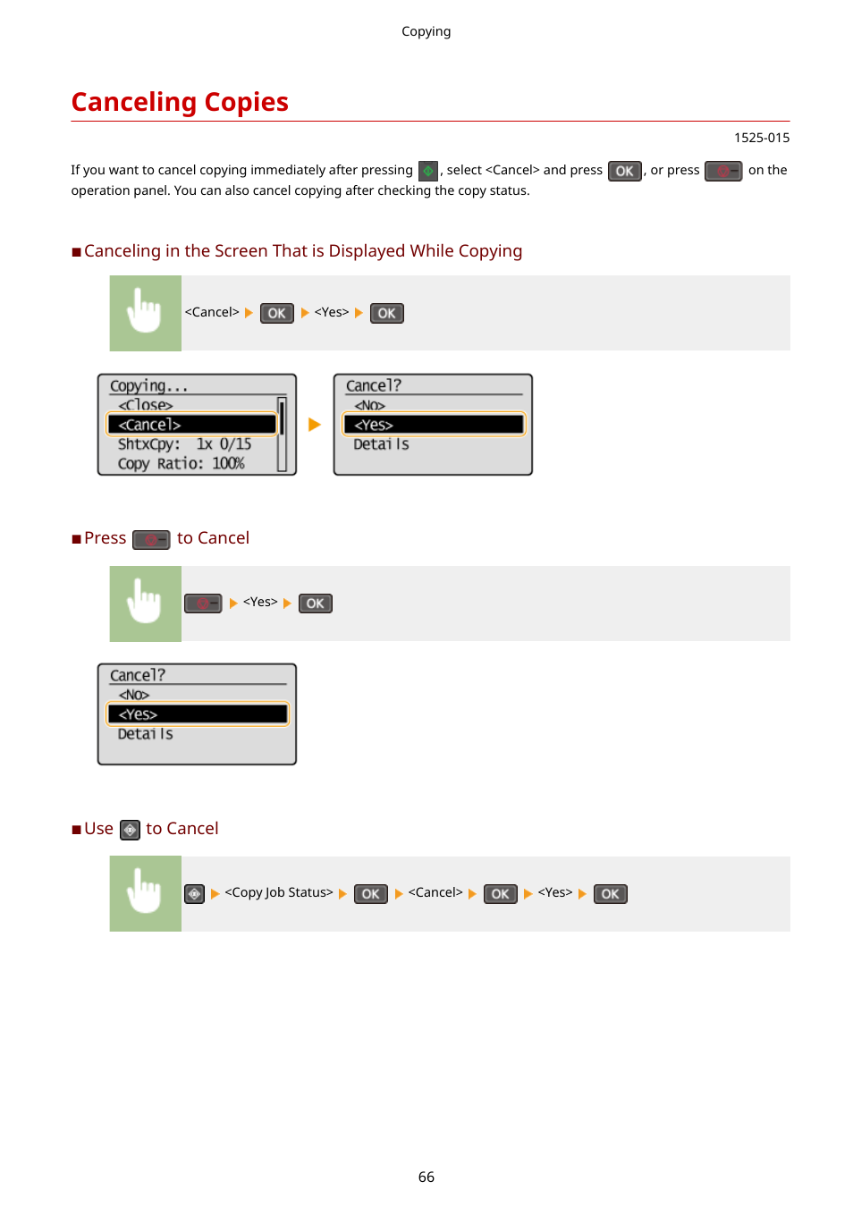 Canceling copies, Canceling copies(p. 66) | Canon i-SENSYS MF244dw User Manual | Page 72 / 477