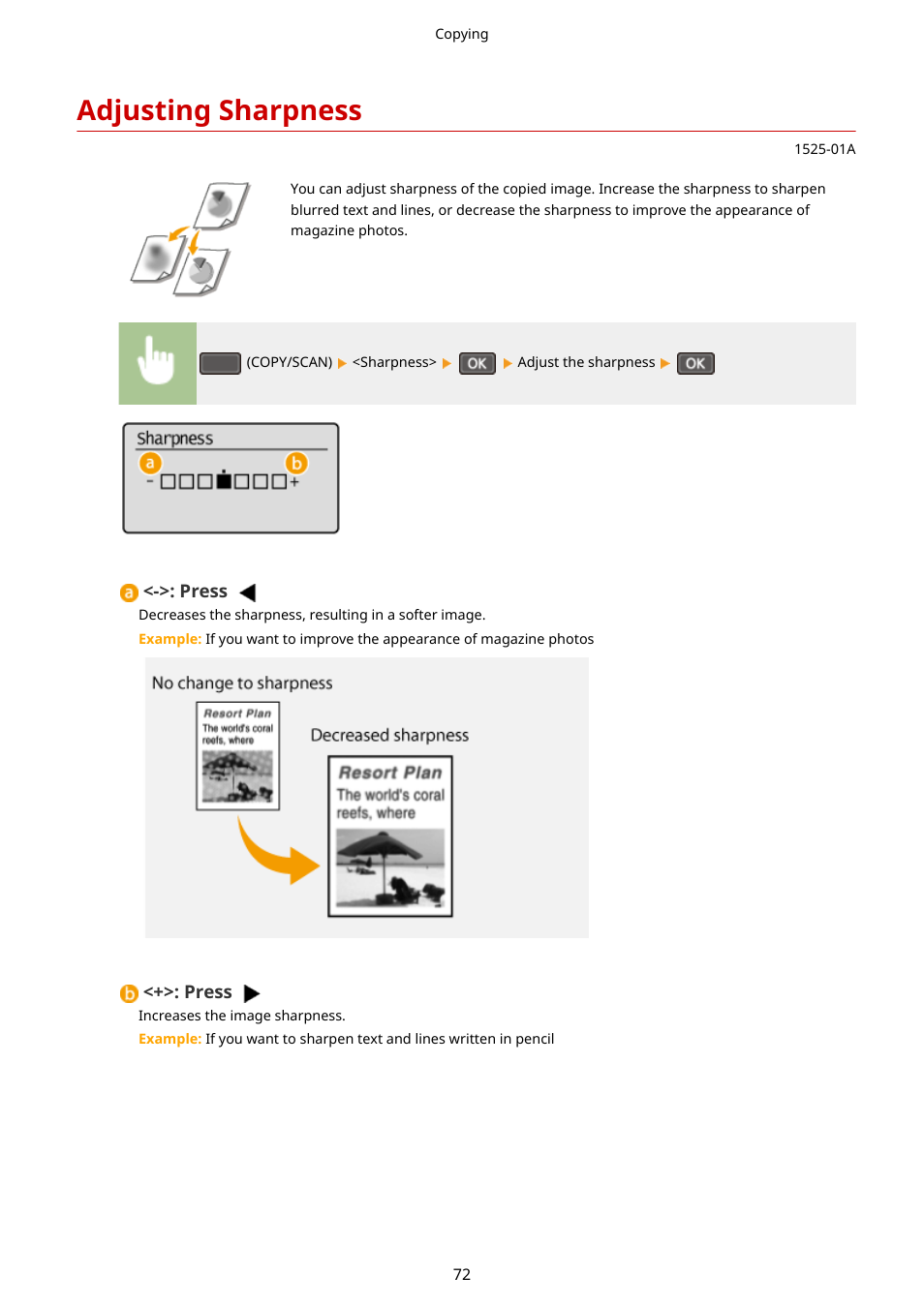 Adjusting sharpness, Adjusting sharpness(p. 72, Adjusting sharpness(p. 72) | Canon i-SENSYS MF244dw User Manual | Page 78 / 477