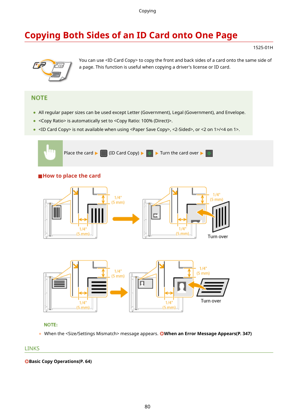 Copying both sides of an id, Copying both sides of an id card onto one page | Canon i-SENSYS MF244dw User Manual | Page 86 / 477