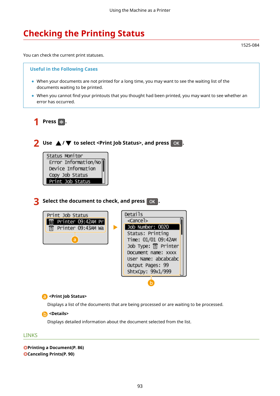 Checking the printing status | Canon i-SENSYS MF244dw User Manual | Page 99 / 477