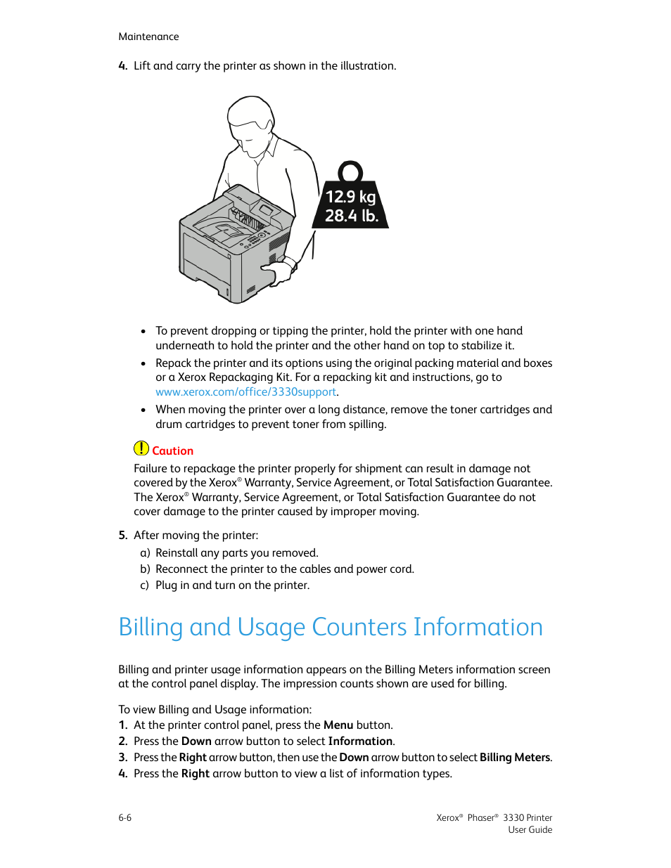 Billing and usage counters information, Billing and usage counters information -6 | Xerox Phaser 3330 User Manual | Page 68 / 114