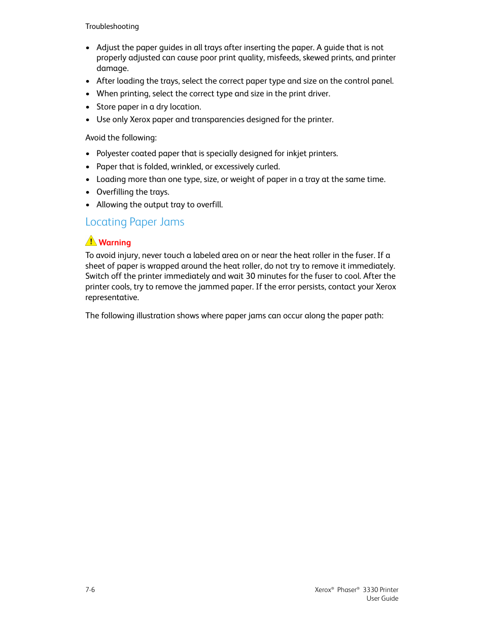 Locating paper jams, Locating paper jams -6 | Xerox Phaser 3330 User Manual | Page 74 / 114