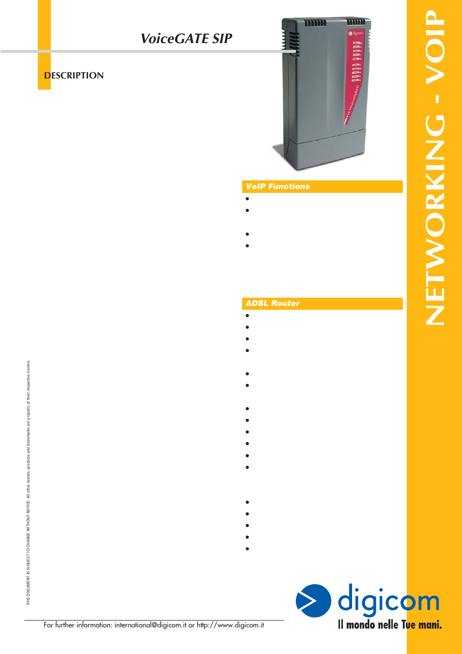 Digicom VoiceGATE SIP Networking-VOIP User Manual | 2 pages