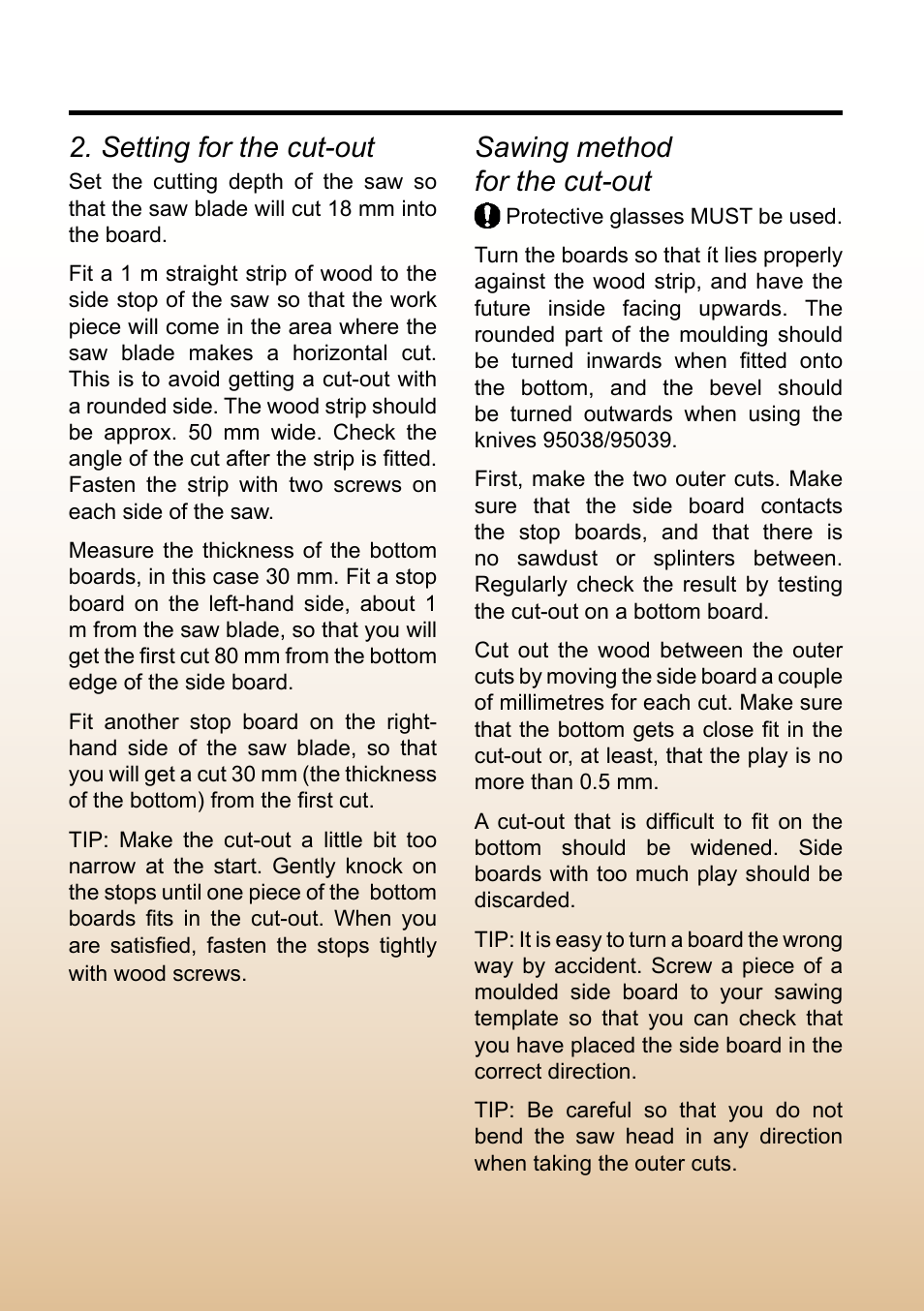 Setting for the cut-out, Sawing method for the cut-out | Logosol M8 User Manual | Page 20 / 40